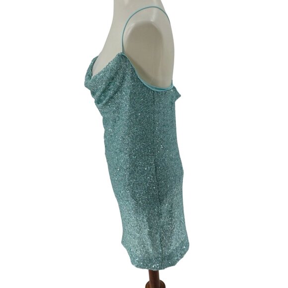 Susana Monaco Aqua Sequin Mini Dress Cowl Neck Crisscross Straps Size S, NWOT - Picture 3 of 8